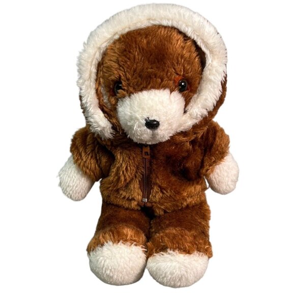 Vintage Avon Plush Puppy Dog in Hoodie Jacket Plush Stuffed Animal 12" Brown - Picture 1 of 7
